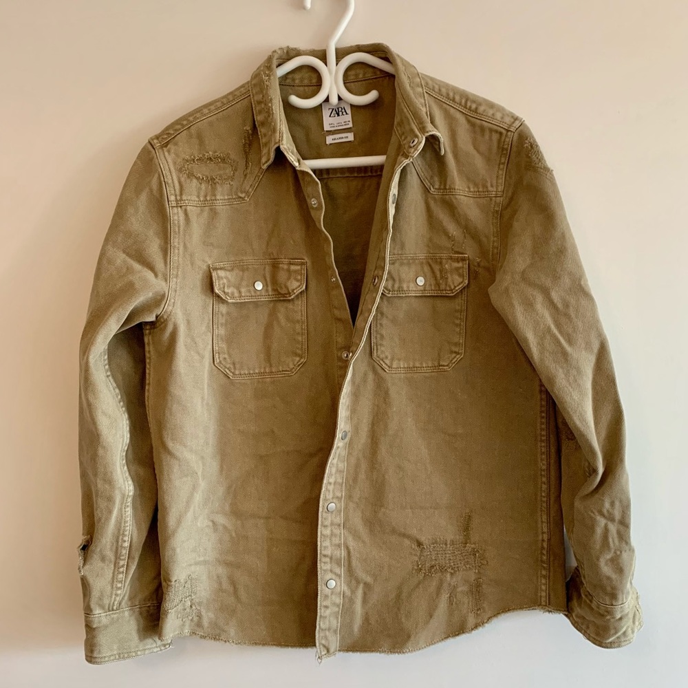 Zara Cotton Button-Up Shirt Jacket